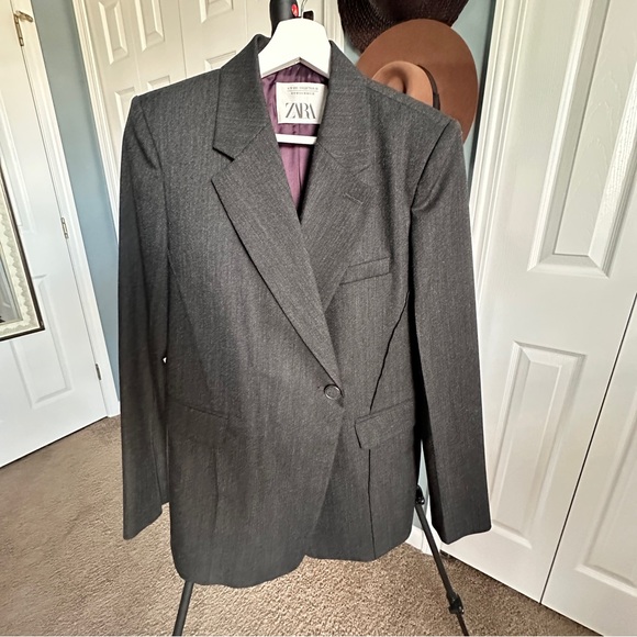 NWOT Zara limited edition wool blazer M charcoal black jacket - Picture 2 of 8